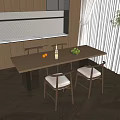 Dining Table Combination Long Square Table for Four Solid Wood 3d model