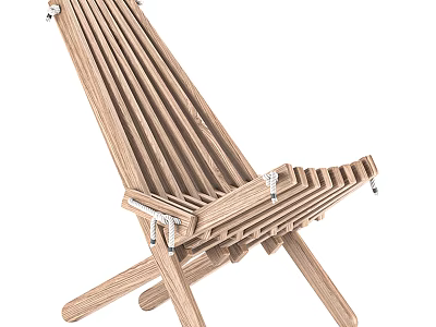 Wooden Foldable Leisure Chair With Striped Slats And Cross Leg Frame Design 3d model