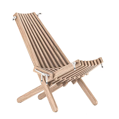 Wooden Foldable Leisure Chair With Striped Slats And Cross Leg Frame Design 3d model