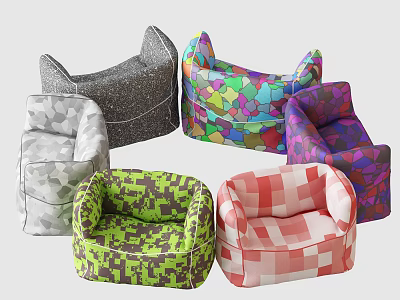 Colorful Bean Bag Chairs With Various Patterns And Modern Design Styles 3d model
