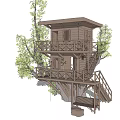 Park Landscape Featuring Two Story Treehouse With Balcony Staircase And Trees