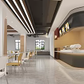 Spacious Modern Cafeteria Interior With Chairs Tables And Ceiling Lighting 3d model