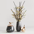 Modern Ceramic Vases With Yellow Twigs White Blossoms And Gold Accents