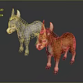 Two Cute Donkeys One Gray And One Brown Standing On Black Background With Reflection 3d model