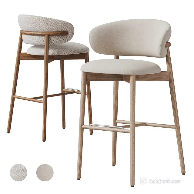 Modern Bar Stools With Wooden Frame And Upholstered Seat Backrest Design 3d model 