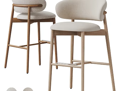 Modern Bar Stools With Wooden Frame And Upholstered Seat Backrest Design 3d model