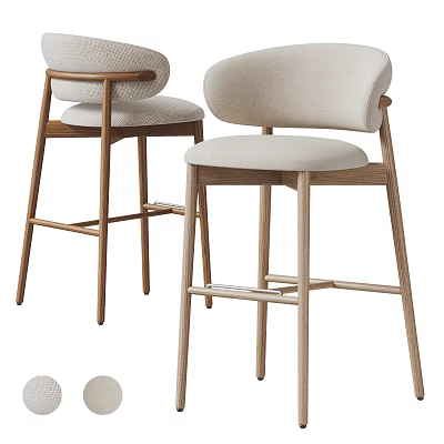 Modern Bar Stools With Wooden Frame And Upholstered Seat Backrest Design 3d model