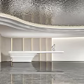 Modern Beauty Salon Interior With Silver Ceiling White Reception And Marble Floor