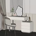 Modern Cream Dressing Table With Irregular Mirror Stylish Chair Plant Vase And Drawers