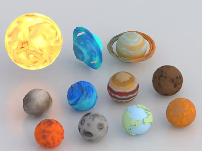 Solar System Planets Decorative Ornament Set With Colorful Celestial Figurines For Home Decor 3d model