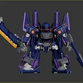 Blue And Purple Robot Game Movie Character With Mechanical Design Hammer And Sword