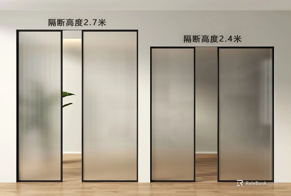 Frosted Glass Room Dividers With Black Frames In 2.7m And 2.4m Heights 3d model 