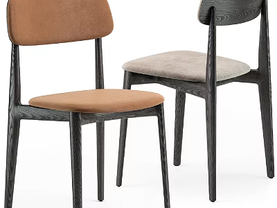 Modern Leisure Chairs With Wooden Legs And Upholstered Seats In Two Tones 3d model