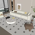 Modern Cream Style Sofa Coffee Table Combination Lazy Sofa Stool Hanging Picture Green Planting Edge Table 3d model