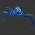 Industrial Metal Pipes With Blue Valve And Flange Connections In System Setup