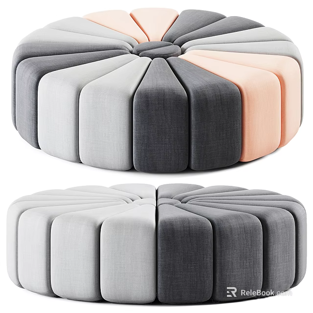 Multicolored Circular Sofa Stool with Gray Light Gray and Pink Upholstered Modular Design 3d model 