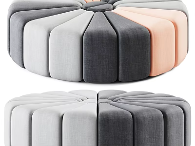 Multicolored Circular Sofa Stool with Gray Light Gray and Pink Upholstered Modular Design 3d model
