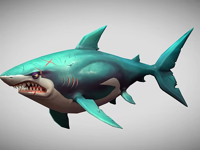 Turquoise Shark Aquatic Animal With Sharp Teeth Detailed 3D Model Design 3d model