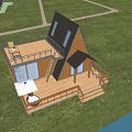 Scenic Wooden Cabin By The Lake With Gabled Roof Balcony And Green Surroundings