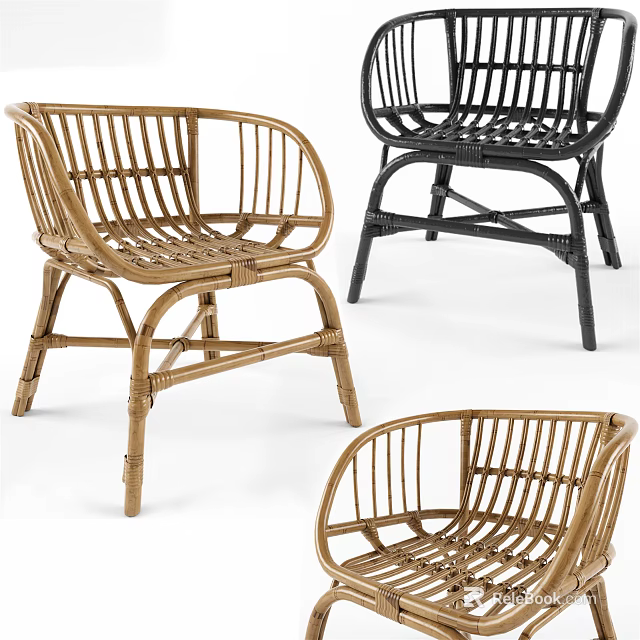 Stylish Rattan Leisure Chairs Brown and Black Woven Design for Home Decor 3d model 