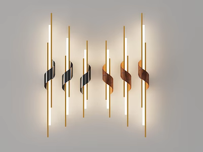 Modern Luxury Wall Lamps With Gold Poles And Black Brown Spiral Decorations Illuminated 3d model