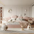 Cozy Kids Room Interior With Pink Headboard Star Wall Decor Stuffed Toys And Rug
