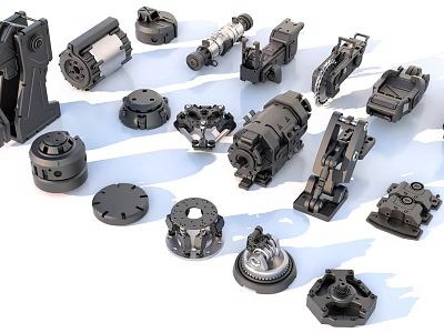 Industrial Equipment Display With Different Types Of Mechanical Components And Machine Parts 3d model