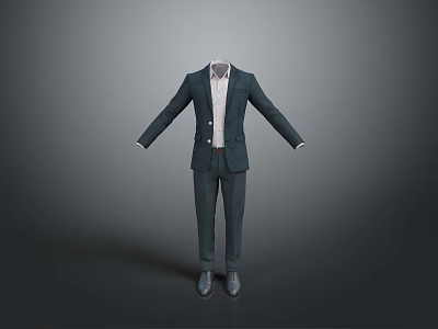 Classic Business Suit Set With Jacket Pants Shirt And Leather Shoes 3d model