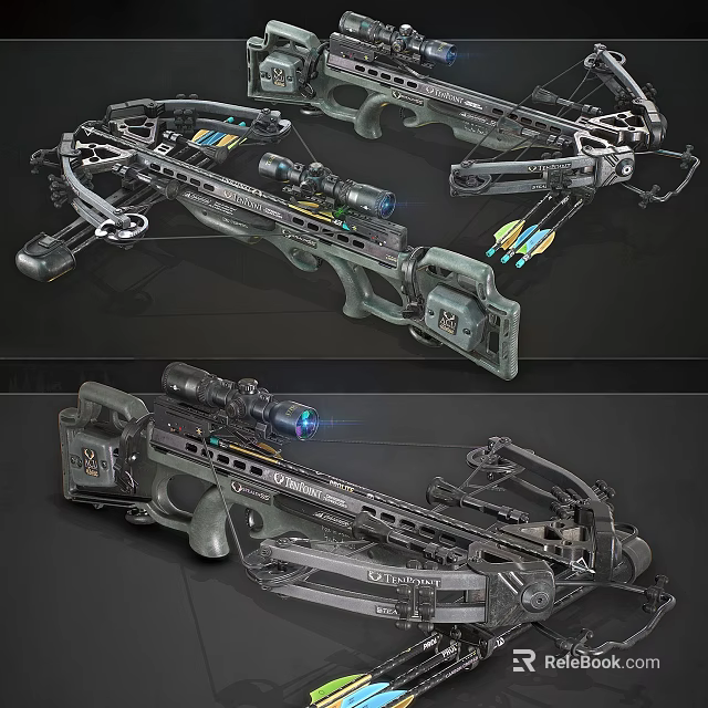 Modern Tactical Compound Bow With Scope Arrows And Mechanical Components 3d model 
