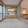Modern Restaurant Interior With Service Counter Wooden Tables And Warm Pendant Lights