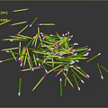Bunch of Orange Pencils with Red Tips Scattered on Gray Background