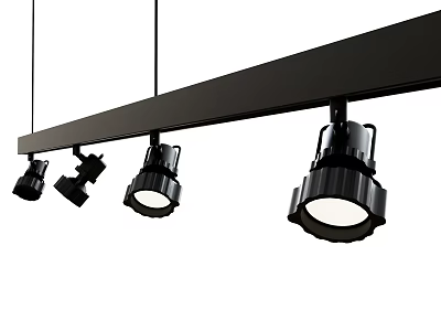 Black Track Mounted Downlights And Spotlights With Modern LED Ceiling Lighting Design 3d model