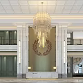Elegant Hotel Lobby Interior With Crystal Chandelier Marble Wall And Decorative Wreath