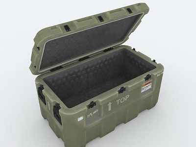 Military Green Hard Storage Case With Open Lid And Foam Interior Top Label 3d model