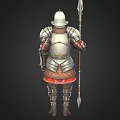 Game Movie Medieval Warrior Character With Plate Armor Helmet And Spear