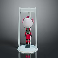 Red And White Robot Figure In White Frame Structure With Circular Base