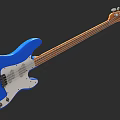 Blue Electric Bass Guitar With Wooden Neck And White Pickguard Design