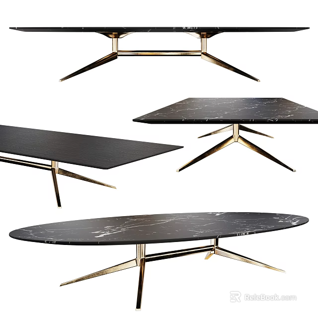 Modern Black Marble Coffee Tables With Geometric Gold Metal Bases 3d model 