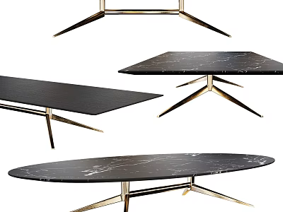 Modern Black Marble Coffee Tables With Geometric Gold Metal Bases 3d model
