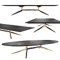 Modern Black Marble Coffee Tables With Geometric Gold Metal Bases