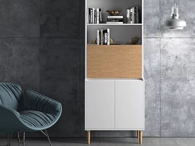 Modern Bookshelf Design With White Cabinet Wooden Door And Open Shelves For Books Decorations 3d model