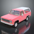 Pink Vintage Pickup Truck With White Roof On Reflective Surface