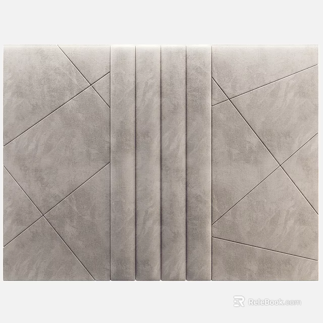 Modern Bedroom Accent Wall Featuring Geometric Paneled Design And Textured Gray Fabric Surfaces 3d model 