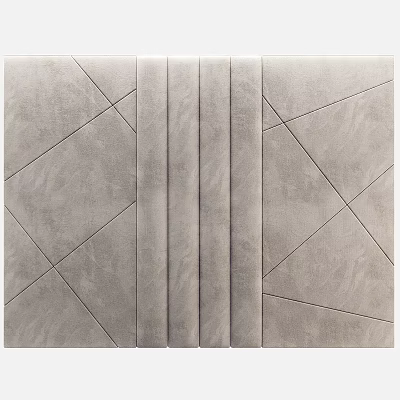Modern Bedroom Accent Wall Featuring Geometric Paneled Design And Textured Gray Fabric Surfaces 3d model