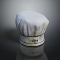 White Chef Hat With Pleated Top And Fish Skeleton Logo On Brim 3d model