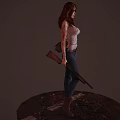 Brave Female Character Confronting Dangerous Creatures In Shadowy Environment 3d model