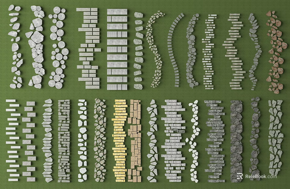Various Shaped Garden Stepping Stones With Natural Stone Materials And Patterns 3d model 
