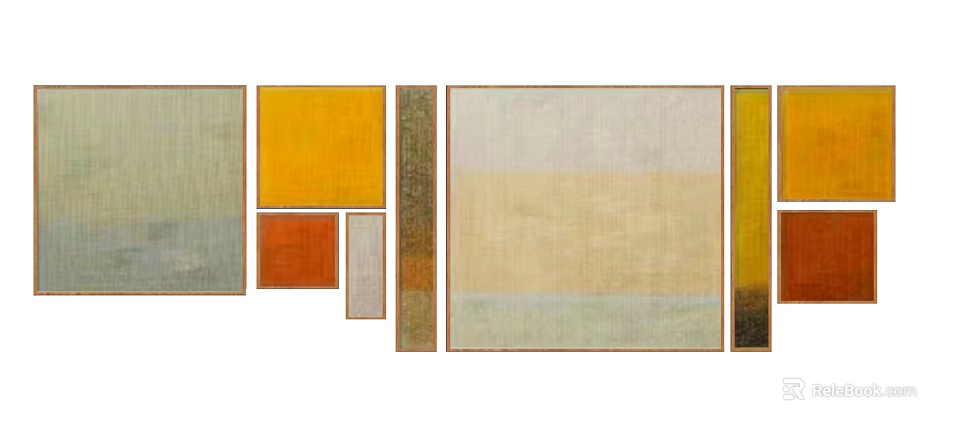 Abstract Paintings With Rectangular Shapes And Yellow Orange Beige Green Tones Arrangement 3d model