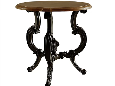 Vintage Wooden Side Table With Round Top And Ornate Carved Black Legs 3d model