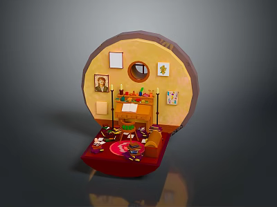 Detailed Miniature Room Model With Furniture Decor Items And Equipment 3d model